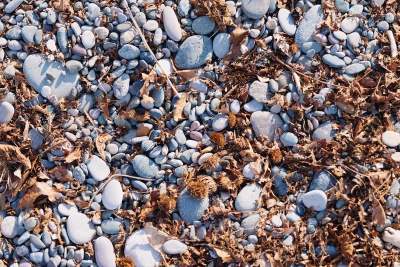 Pebbles, stones, ground texture and natural closeup of earth colored rocks with colorful surface details in a granular mosaic for rustic outdoor charm.