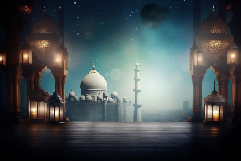 muslim night culture islam mosque moon architecture ramadan religion arabic. Generative AI.