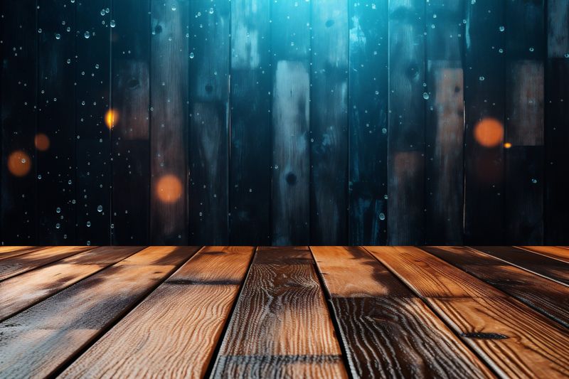 design leaf rustic board background table flowers grunge bokeh wood wooden. Generative AI.