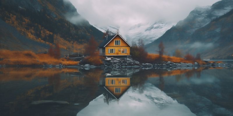 man mountain hiking cape nature back travel lake vacation yellow water. Generative AI.