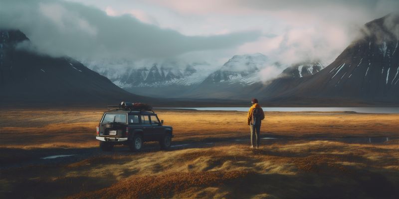 nature man water hiking travel mountain yellow back cape view lake. Generative AI.