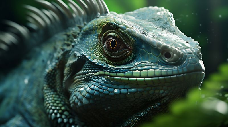 wildlife portrait nature reptile lizard close-up scale green animal iguana. Generative AI.