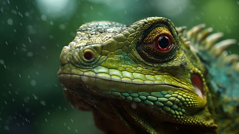 green nature wildlife close-up scale portrait reptile lizard animal iguana. Generative AI.