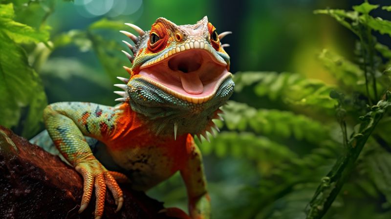 green iguana wildlife close-up animal portrait scale lizard glasses reptile. Generative AI.