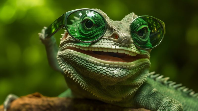 lizard portrait wildlife glasses reptile animal scale close-up green iguana. Generative AI.