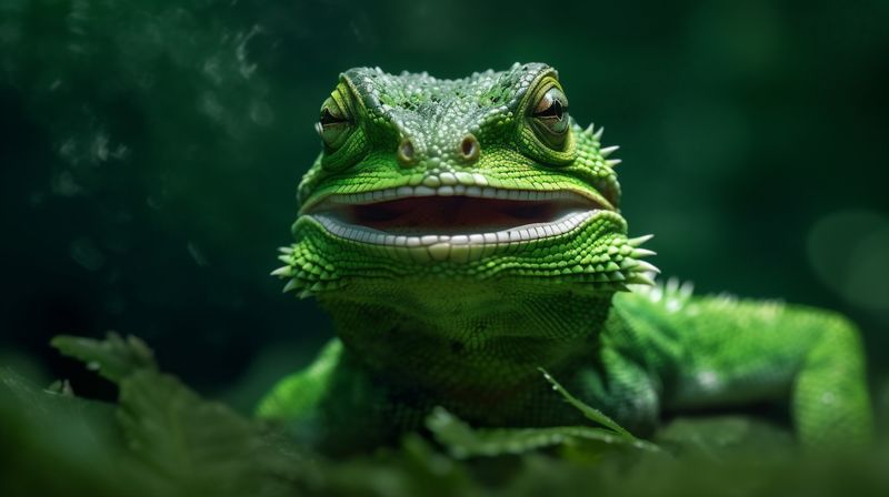 iguana green close-up animal glasses lizard wildlife scale portrait reptile. Generative AI.