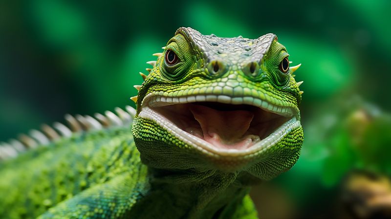 iguana animal green wildlife reptile portrait lizard glasses scale close-up. Generative AI.