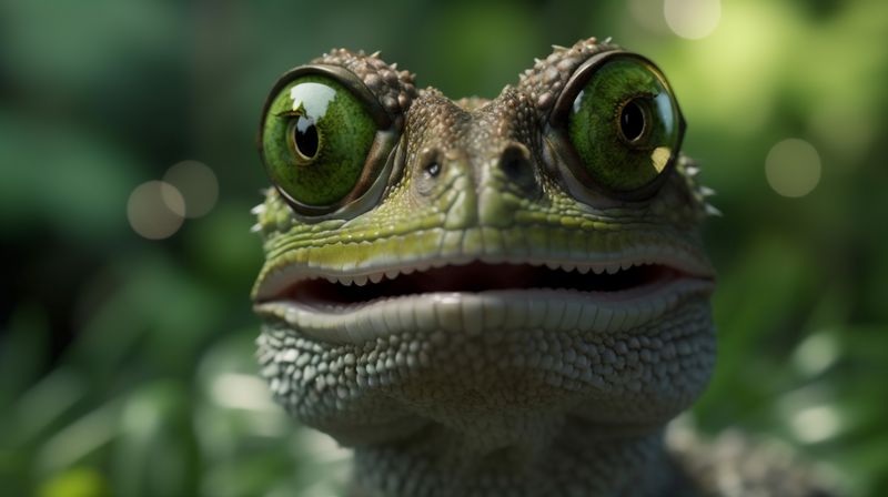 lizard wildlife scale green close-up iguana glasses animal reptile portrait. Generative AI.