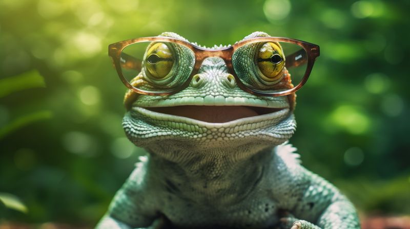 scale green portrait wildlife close-up iguana reptile animal glasses lizard. Generative AI.