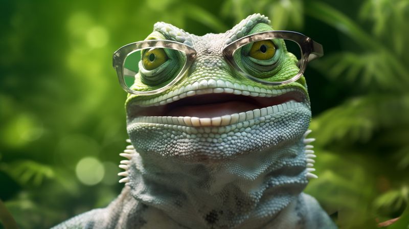 portrait reptile lizard animal green wildlife glasses scale close-up iguana. Generative AI.
