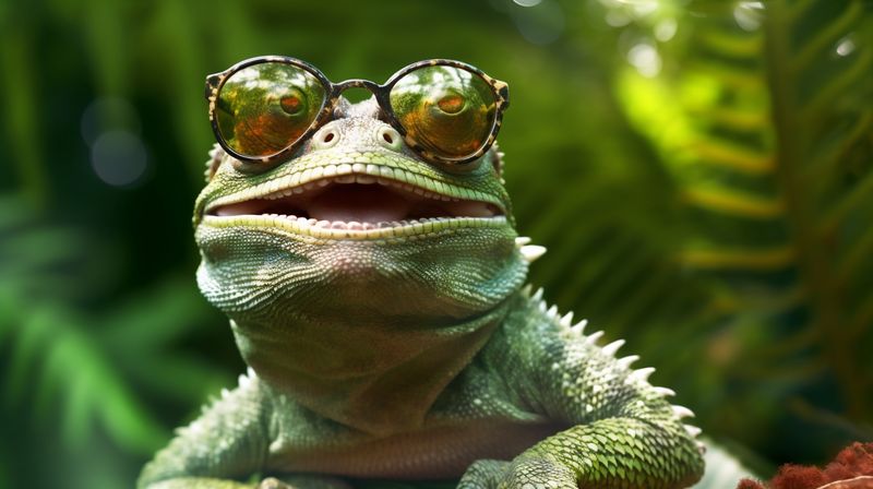 lizard animal glasses reptile green close-up iguana wildlife portrait scale. Generative AI.