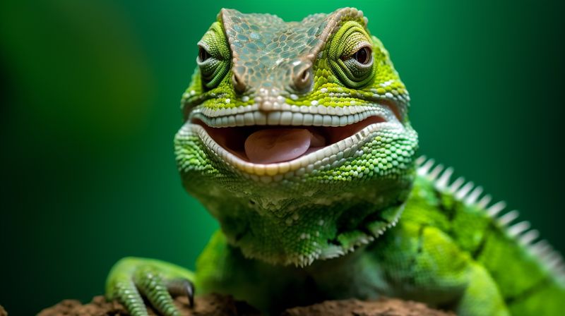 lizard green portrait glasses close-up scale animal iguana wildlife reptile. Generative AI.