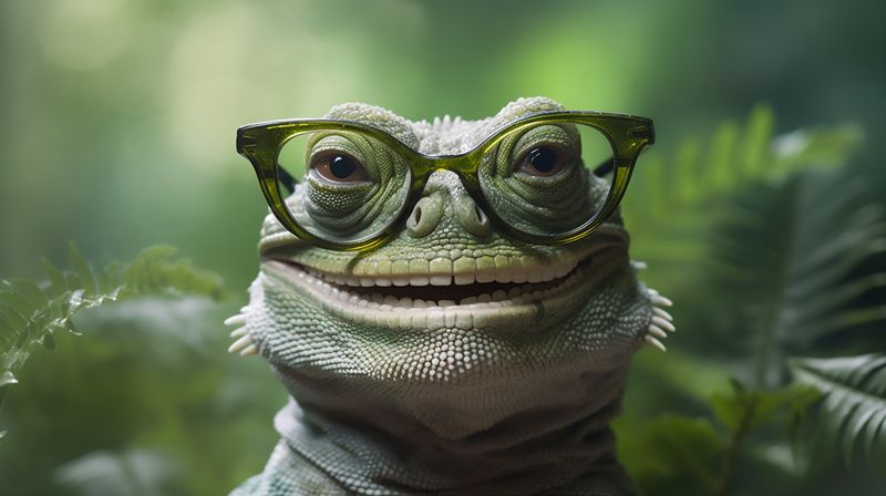 animal iguana portrait lizard close-up scale reptile glasses wildlife green. Generative AI.