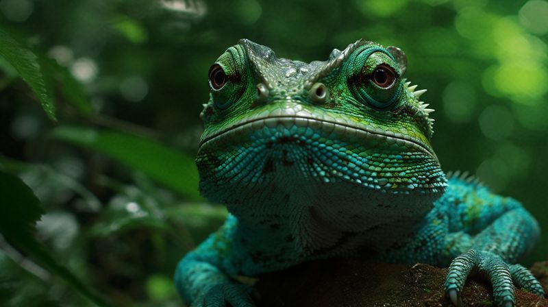 glasses green lizard iguana scale portrait reptile close-up animal wildlife. Generative AI.