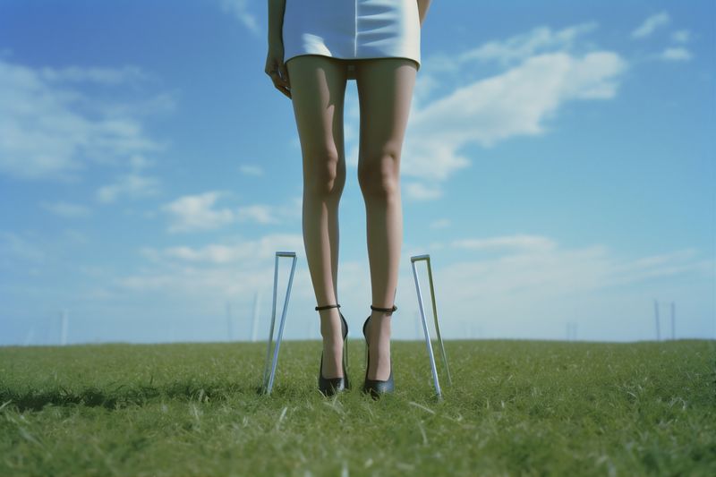 woman foot blue concept fashion young leg red beautiful colorful shoe. Generative AI.