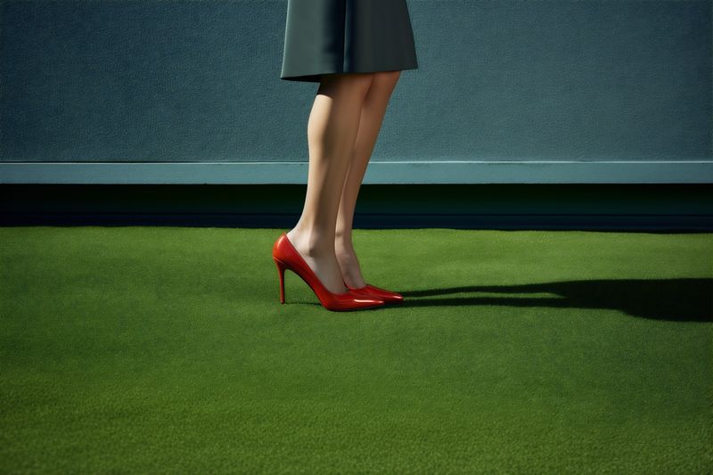 woman concept red leg beautiful blue foot high fashion colorful shoe. Generative AI.