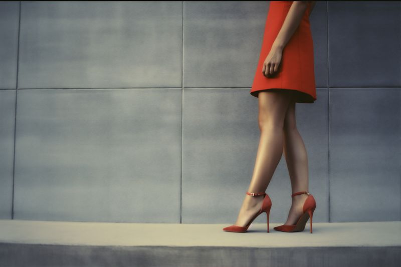 fashion woman beautiful blue colorful trendy shoe leg concept foot red. Generative AI.