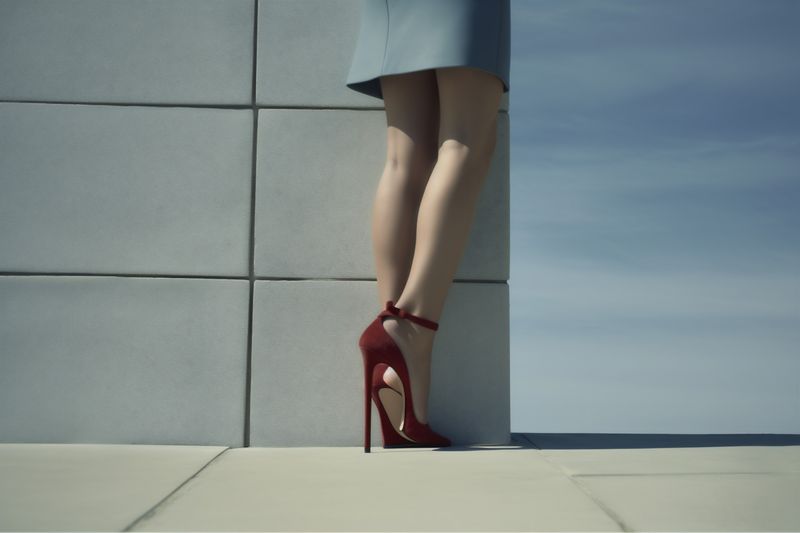 woman colorful red shoe foot fashion concept leg trendy blue beautiful. Generative AI.