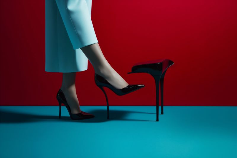 orange woman red concept beautiful shoe blue leg fashion foot colorful. Generative AI.