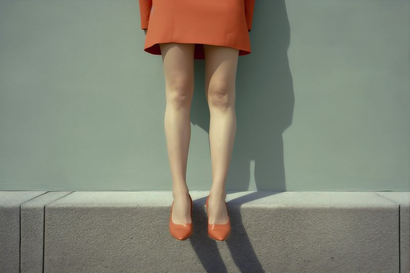 beautiful woman concept foot shoe blue red leg colorful color fashion. Generative AI.