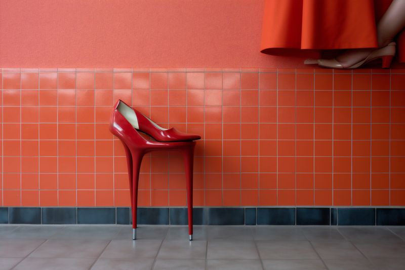 collection woman leg blue concept foot shoe colorful red beautiful fashion. Generative AI.