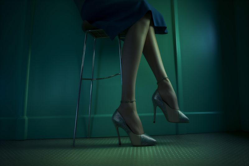 woman leg beautiful shoe colorful glamour foot blue fashion concept red. Generative AI.