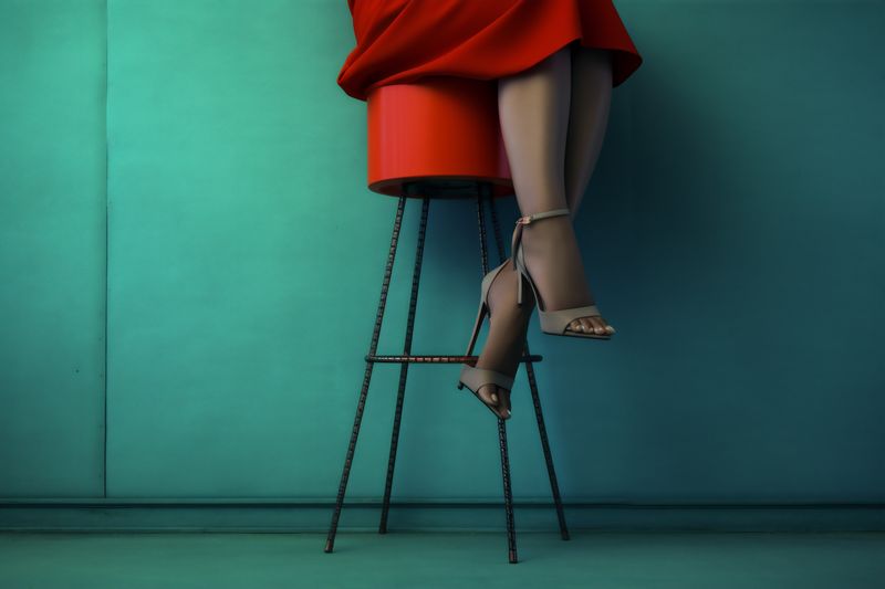 woman leg foot sandal blue fashion beautiful red shoe concept colorful. Generative AI.