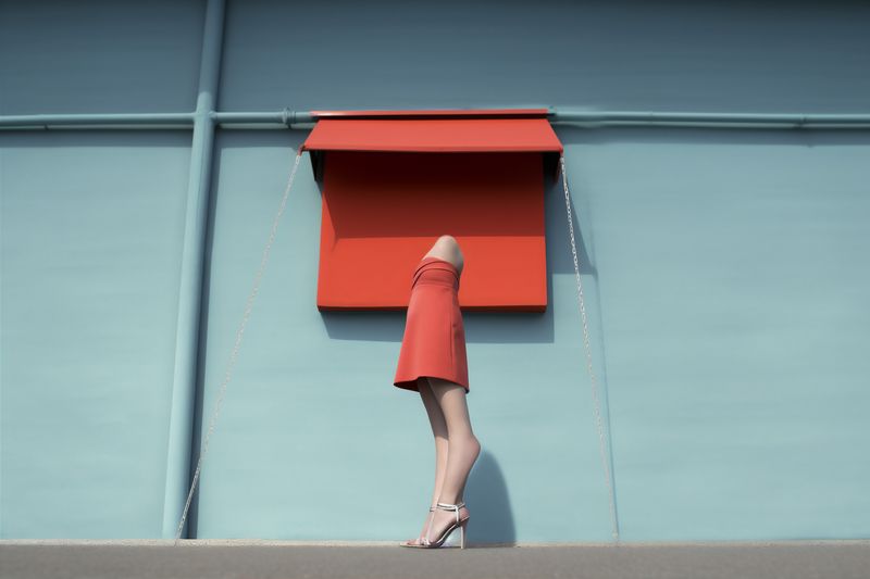 woman choice concept leg red fashion beautiful colorful shoe foot blue. Generative AI.