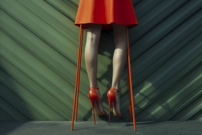 blue woman beautiful female colorful fashion shoe foot concept red leg. Generative AI.