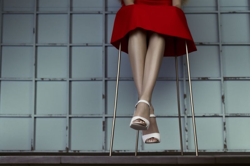 body woman leg foot fashion shoe red beautiful concept blue colorful. Generative AI.