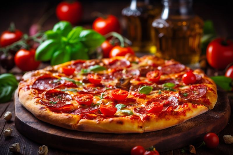 space black italian cheese fast food copy food background pizza delicious meal tomato. Generative AI.