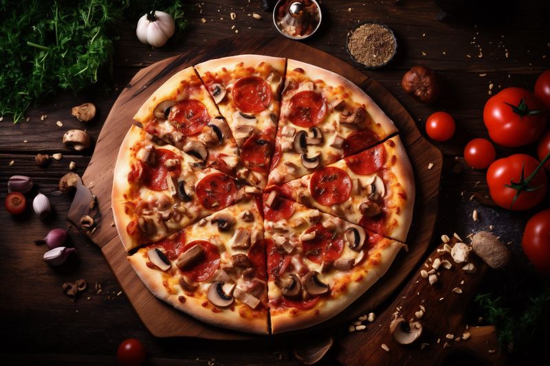 cheese italian black pizza fast margarita meal food background tomato food copy space. Generative AI.