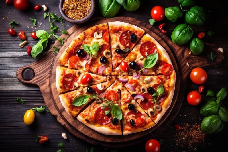 cheese tasty fast italian space background copy meal tomato food pizza food black. Generative AI.