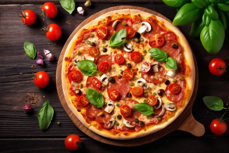 pizza meal black cheese food italian tomato copy food space fast pepper background. Generative AI.