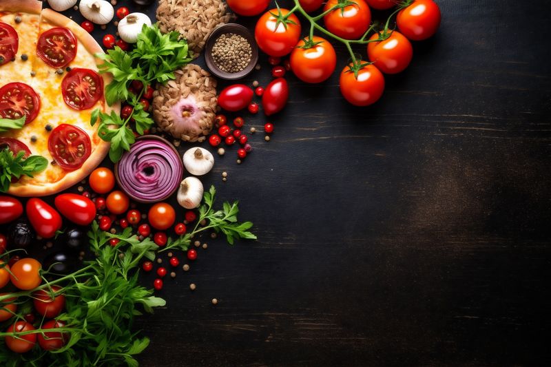 background space food meal sauce fast pizza food tomato cheese black copy italian. Generative AI.