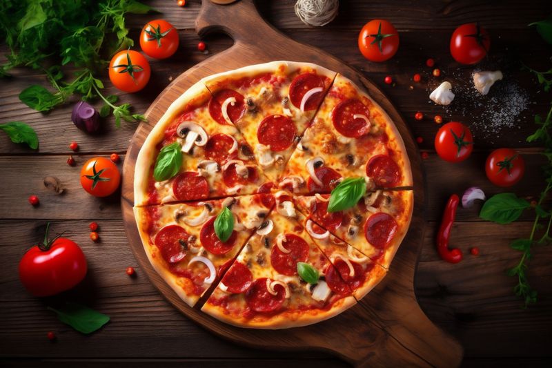 tomato black background food copy lunch cheese pizza fast meal italian food space. Generative AI.