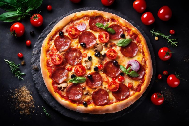 italian meal tomato space fast black copy cheese food food background pizza meat. Generative AI.