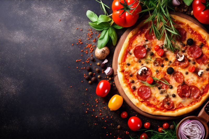 fast food tomato pizza italian black meal copy space food background cheese fast. Generative AI.