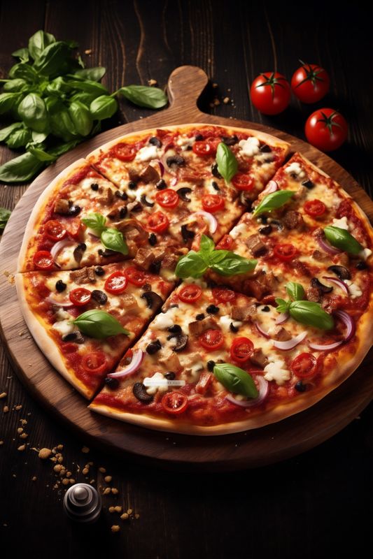 dinner space cheese background pizza fast tomato black italian meal copy food food. Generative AI.