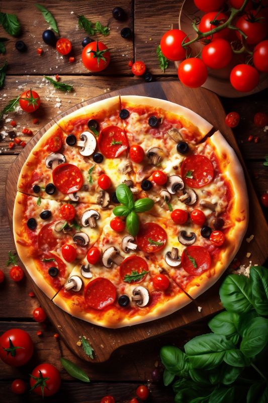 food italian copy black pizza dinner space food cheese tomato meal fast background. Generative AI.