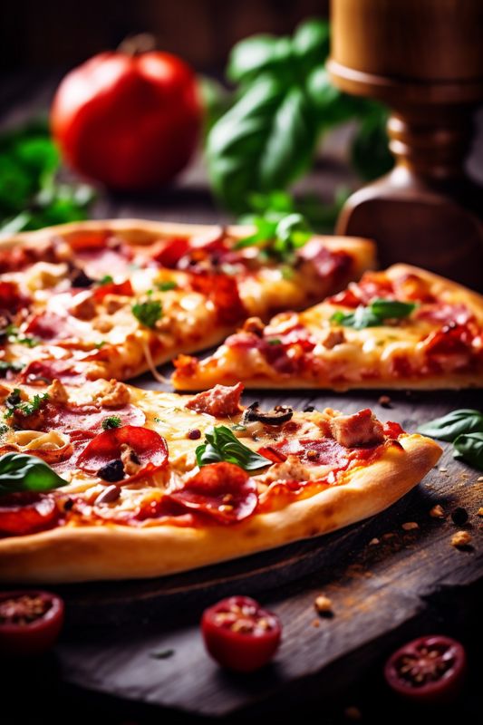 food pizza food copy meal space italian black top fast background cheese tomato. Generative AI.