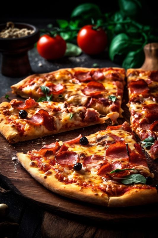 food space black food pizza fast copy italian delicious meal background tomato cheese. Generative AI.