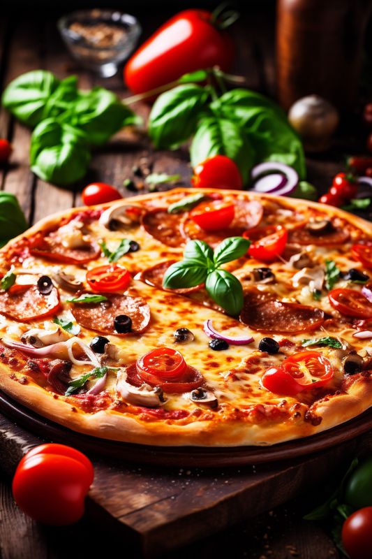 food copy cheese italian space italy background tomato food black fast meal pizza. Generative AI.