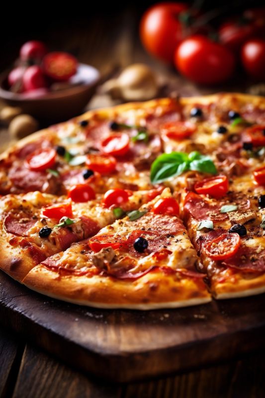 lunch italian pizza tomato food copy black cheese background food space meal fast. Generative AI.