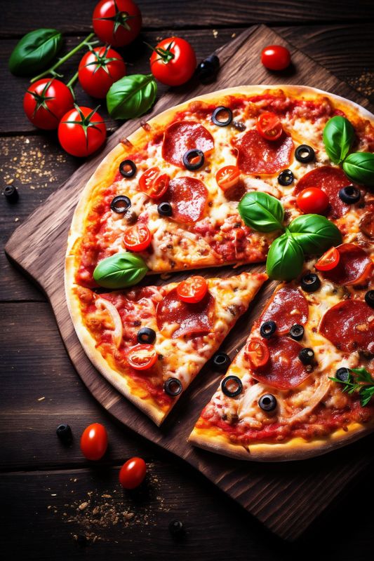 food pizza tomato black copy meal fast background cooked food cheese italian space. Generative AI.