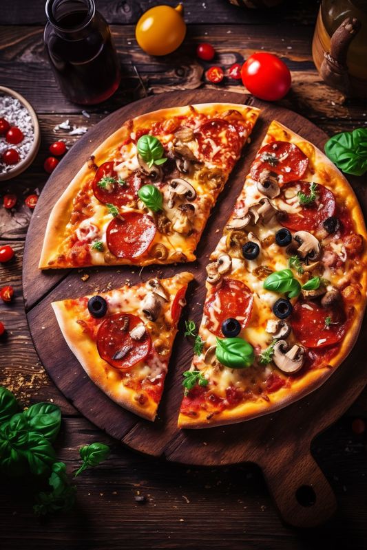 cheese copy meal tomato space food pizza background food fast italy italian black. Generative AI.