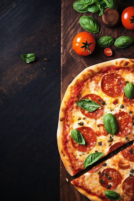 fast background food pizza crust meal italian cheese copy food space black tomato. Generative AI.