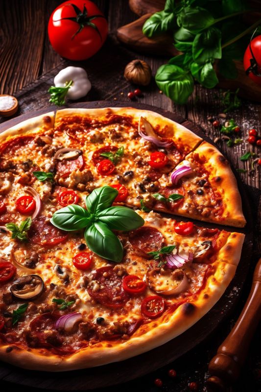 black background baked pizza italian meal fast tomato copy food food space cheese. Generative AI.