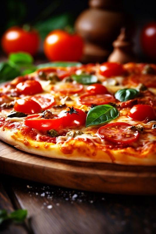 food meal space copy italian food cheese background slice fast tomato pizza black. Generative AI.