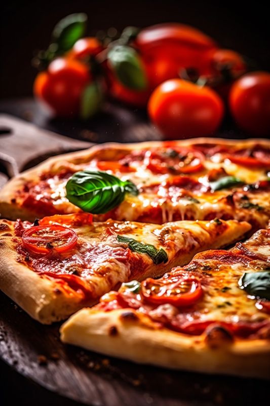 space crust food food copy black background meal fast cheese tomato pizza italian. Generative AI.